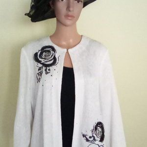 NWT Ming Wang Womens White Embroidered Knit Jacket Size L MSRP $340.00